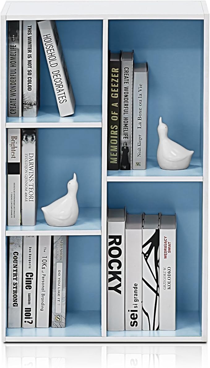 Furinno LUDER Book Shelf, 5-Cube Bookshelf, Reversible Bookcase, 9.4 x 19.5 x 31.5, Easy Assembly, for Living Room, Bedroom, Home Office, White/Light Blue - Image 6