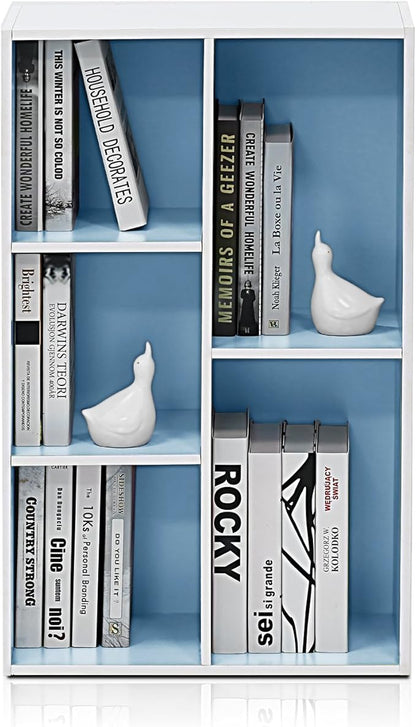 Furinno LUDER Book Shelf, 5-Cube Bookshelf, Reversible Bookcase, 9.4 x 19.5 x 31.5, Easy Assembly, for Living Room, Bedroom, Home Office, White/Light Blue - Image 6