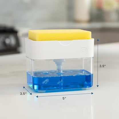 S&T INC. Dish Soap Dispenser and Sponge Holder for Kitchen Sink with Enhanced Features, Sponge Included, 13 Ounces, Matte White - Image 6