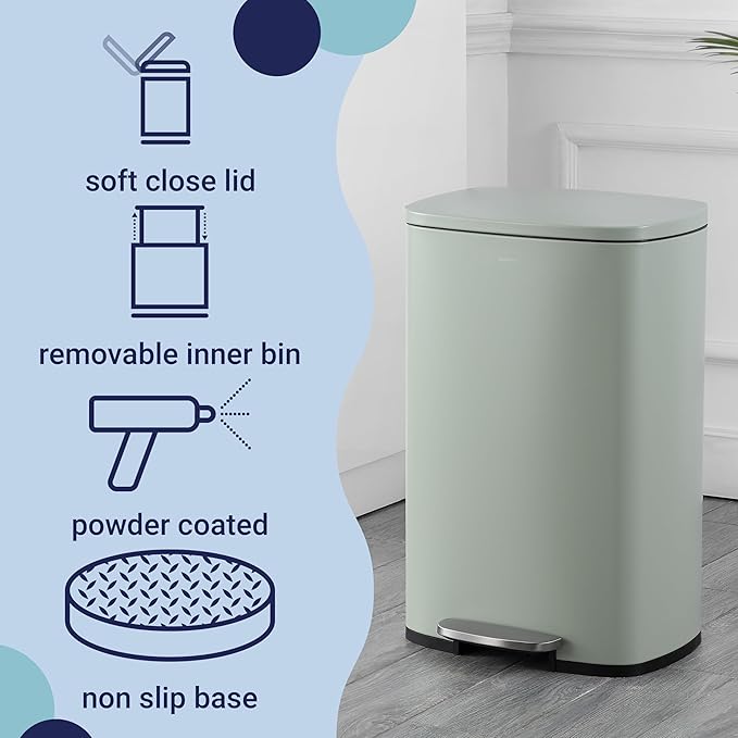 happimess HPM1006E Connor Rectangular 13-Gallon Trash Can with Soft-Close Lid and FREE Mini Trash Can, Fingerprint Resistant, Modern, Minimalistic for Home, Kitchen, Office, Bathroom, Pistachio Gelato - Image 3