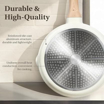 25 Pcs Pots and Pans Set, Nonstick & Non-Toxic Healthy Pots and Pans, Heat-Resistant Handles, Induction Cookware Sets with Frying Pans, White