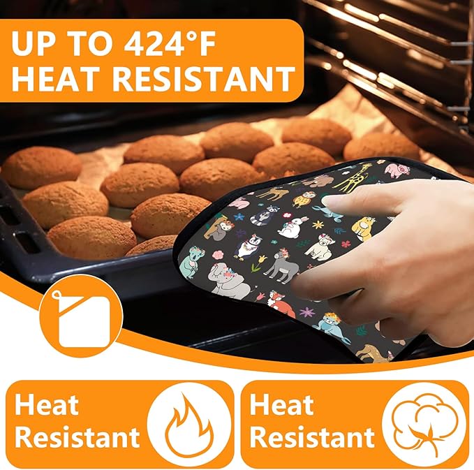 Cute Animals Oven Mitts and Pot Holders Sets 4Pcs,Extra Long Oven Gloves Potholder for Kitchen Cooking Baking BBQ 100% Cotton Heat Resistant - Image 4