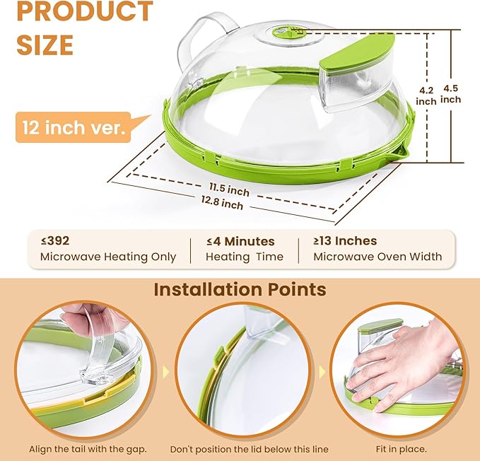 12 Inch Microwave Splatter Cover, Upgraded Microwave Cover for Food with Water Steamer, Integrated Handle, Splatter Guard, Cookware lid, House Warming Gifts New Home, Green - Image 5