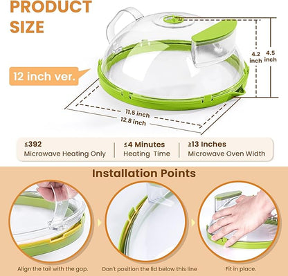 12 Inch Microwave Splatter Cover, Upgraded Microwave Cover for Food with Water Steamer, Integrated Handle, Splatter Guard, Cookware lid, House Warming Gifts New Home, Green - Image 5