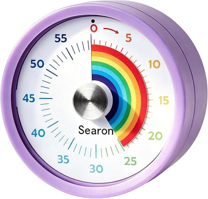 Searon Visual Timer for Kids with Magnet, Quiet 60 Minute Countdown Timer with Rainbow Disk, Sound or Silent LED Alert, for Homework, Reading, Study Time, Kitchen & Small Spaces (Purple)