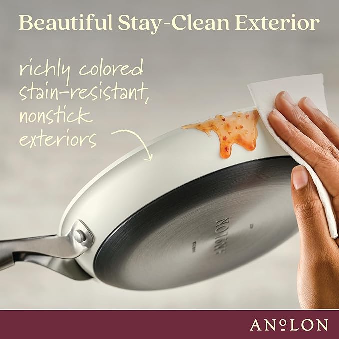 Anolon Achieve Hard Anodized Nonstick Cookware Pots and Pans Set, 9 Piece - Cream