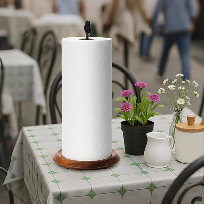 Wood Paper Towel Holder Countertop, Easy Tear Farmhouse Kitchen Towel Holder for Dining Table, Cute Bird Shaped with Anti Slip Weighted Base