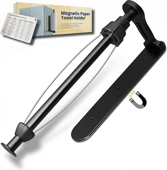 Magnetic Paper Towel Holder, One-Handed Tear Paper Towel Holder with Ratchet Mechanism, Self-Adhesive & Wall Mount, Paper Towel Holder Wall Mount for Refrigerator, Kitchen, Bathroom, Garage, Rv