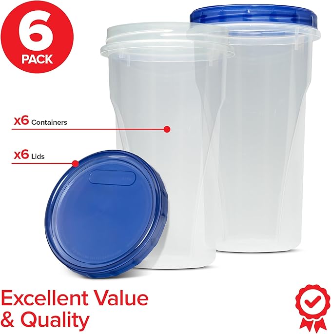 Stock Your Home 48oz Plastic Containers with Twist Top Lids (6 Pack), 1.5 Quart Freezer Containers with Lids for Leftover Food, Airtight Reusable Soup Containers, Microwave and Dishwasher Safe - Image 2