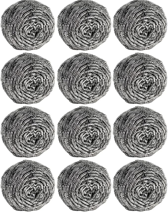 12Pcs Steel Wool Scrubber Pads for Cleaning Dishes, Pans, Pots, Ovens, Grills, Sinks - Stainless Steel Scrubbers for Kitchen, 12 Pack by Carrie+Joe