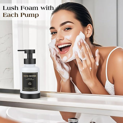 Luxspire Foaming Soap Dispenser, Glass Foam Pump Soap Dispenser, Non-Slip Hand Soap Bottle with 5 Waterproof Labels, 15 Oz Refillable Liquid Soap Bottle for Bathroom & Kitchen, Black+White, 2 Pack