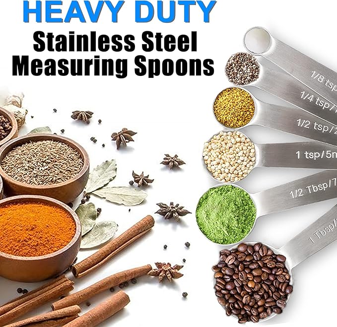 Measuring Spoons, Premium Heavy Duty Stainless Steel Measuring Spoons Cups Set, Small Tablespoon with Metric and US Measurements, Set of 6 for Measuring Dry and Liquid Ingredients - Image 2