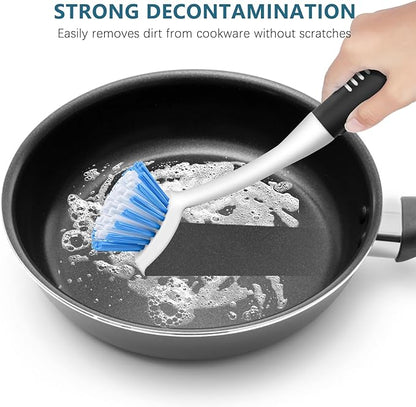 SetSail Dish Brush Set of 3 with Bottle Brush, Dish Scrub Brush with Long Handle Deep Cleaning Handle Brush with Scraper Tip for Kitchen Sink Dishes Bottle Cup Pot and Pans Tile Lines, Black Blue - Image 4