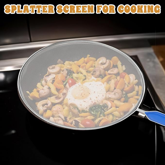 1PCS Splatter Screen for Frying Pan, 8Inch Stainless Steel Splatter Guard for Frying Pan Cooking Pots Food Strainer and Universal Cookware for Cooking, Kitchen Splash Guard No Oil Mess, No Burns(Blue) - Image 5