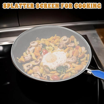 1PCS Splatter Screen for Frying Pan, 8Inch Stainless Steel Splatter Guard for Frying Pan Cooking Pots Food Strainer and Universal Cookware for Cooking, Kitchen Splash Guard No Oil Mess, No Burns(Blue) - Image 5