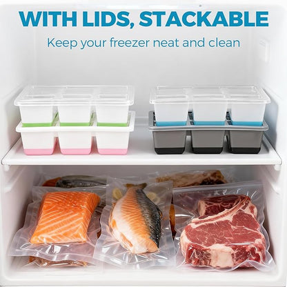 Large Ice Cube Trays 2 Pack, Easy Release 2.4" Super Big Ice Cubes, Stackable Ice Trays for Freezer, Silicone Cocktail, Whiskey Ice Cubes Mold with Lid, Dishwasher Safe - BPA Free - Image 5