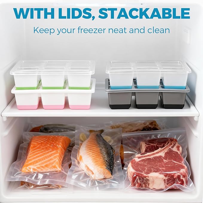Large Ice Cube Trays 2 Pack, Easy Release 2.4" Super Big Ice Cubes, Stackable Ice Trays for Freezer, Silicone Cocktail, Whiskey Ice Cubes Mold with Lid, Dishwasher Safe - BPA Free - Image 5