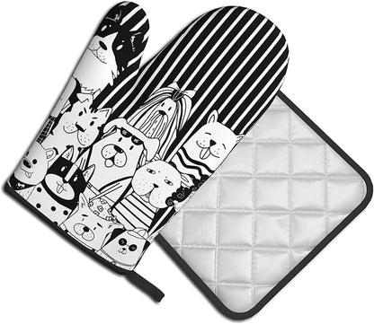 Dog Pot Holders and Oven Mitts - Black Cooking Gloves Hot Pads for Kitchen Fun Chef Gifts for Cooking Lover Cooks - Image 2