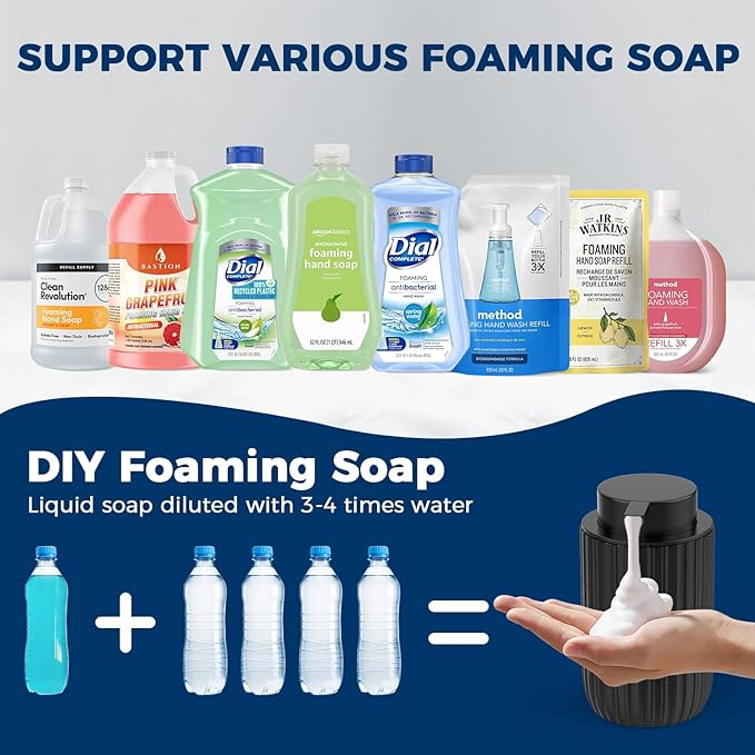 Ceramic Foaming Hand Soap Dispenser 2Pack，12 oz Bathroom Soap Dispensers， Lotion Dispenser for Kitchen, Refillable Matte Streaks Soap Dispenser with Large Pump (Black-2Pack)
