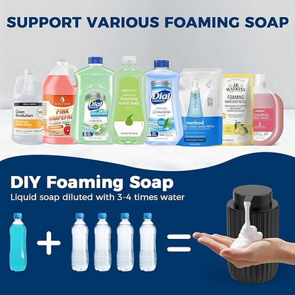 Ceramic Foaming Hand Soap Dispenser, 12 oz Bathroom Soap Dispensers, Lotion Dispenser for Kitchen, Refillable Matte Streaks Soap Dispenser with Large Pump (Black)