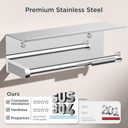 FORIOUS Paper Towel Holder with Shelf, SUS304 Stainless Steel Paper Towel Holder with Storage Shelf, Wall Mount Screw Paper Roll Organizer Commercial Paper Hand Towel Dispensers, Chrome - Image 5