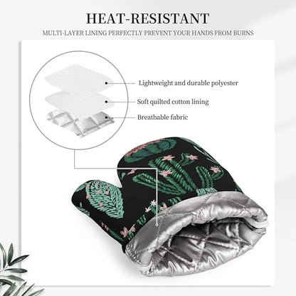 Trendy Cactus Oven Mitts and Pot Holders Sets of 4, Heat Resistant Silicone Oven Mittens and Potholders Gloves Hot Pads for Kitchen Cooking Baking Grilling BBQ Chef