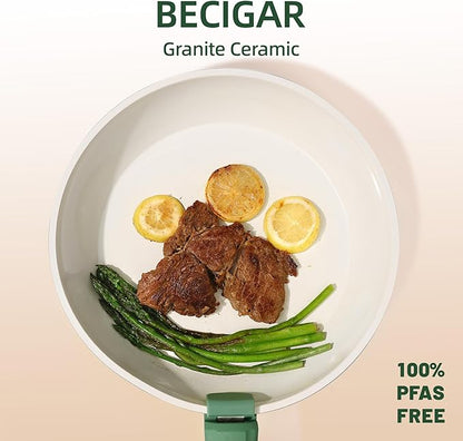 BECIGAR 23pcs Ceramic Pots and Pans Set, Nonstick Detachable Handle Cookware, Induction Kitchen Cooking Set with Removable Handle,include Frying Pans & Saucepans Oven Safe(Green) - Image 7