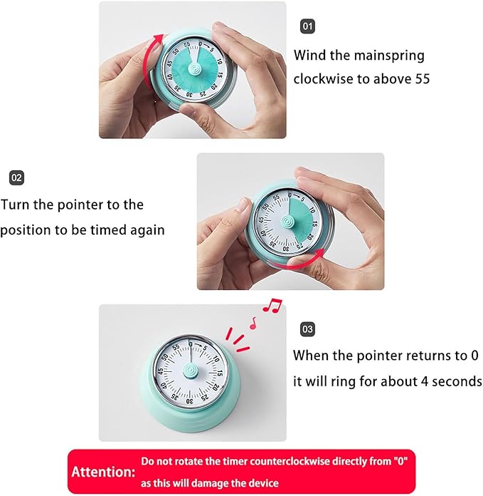 Elegant Stainless Steel Vintage Kitchen Timer with Magnetic Attachment - 60-Minute Countdown & Audible Alarm, Perfect for Cooking, Office Tasks, and Study Sessions (01-Pink)