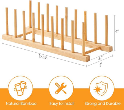 Bamboo Dish Dying Rack - Pot Lid Plate Organizer Holder for Cabinet - Cutting Board Organizer-Plate Rack for Dish, Pot Lid, Bowl, Cup, Cutting Board - Image 3
