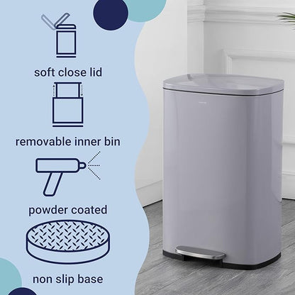 happimess HPM1006I Connor Rectangular 13-Gallon Trash Can with Soft-Close Lid and Free Mini Trash Can, Fingerprint Resistant, Modern, Minimalistic for Home, Kitchen, Office, Bathroom, Fog Gray - Image 3