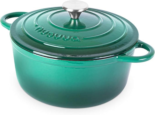 Cast Iron Dutch Oven with Lid – Non-Stick Ovenproof Enamelled Casserole Pot – Sturdy Dutch Oven Cookware – Dark Green, 5-Quart, 24cm – by Nuovva by Nuovva