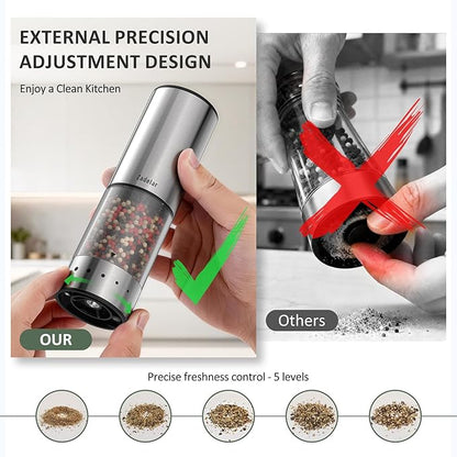 Rechargeable Electric salt and pepper grinder set with Storage Base,Automatic Refillable Salt and Pepper Shakers with LED Display,Upgraded Large Capacity,External Adjustable Coarseness for Mom Gifts