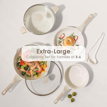 SENSARTE Nonstick Ceramic Cookware Set Large-Size 13-Piece, Healthy Pots and Pans Set, Non-toxic Kitchen Cooking Set with Stay-Cool Handles, PFAS and PFOA Free, Cream White - Image 7