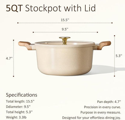 CAROTE 5 Qt Nonstick Stock Pot with Lid Soup Pot, Ceramic 5 Quart Casserole with Lid, Easy to Clean Non Stick Cooking Pot Cookware PFOA Free, Ceramic Oatmeal - Image 2