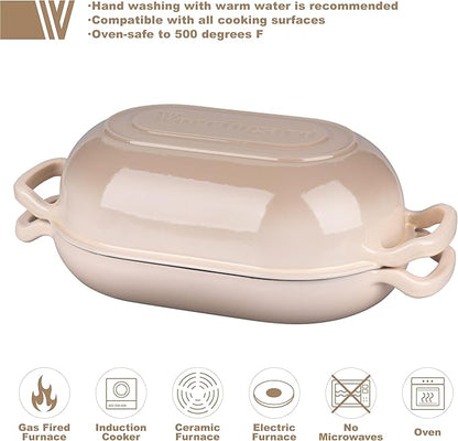 VORRINGARD Enameled Cast Iron Sourdough Bread Oven, Dutch Oven, Loaf Cast Iron Bread Pan for Homemade Bread Baking, Meatloaf Pan with Lid, 5QT, Latte - Image 3