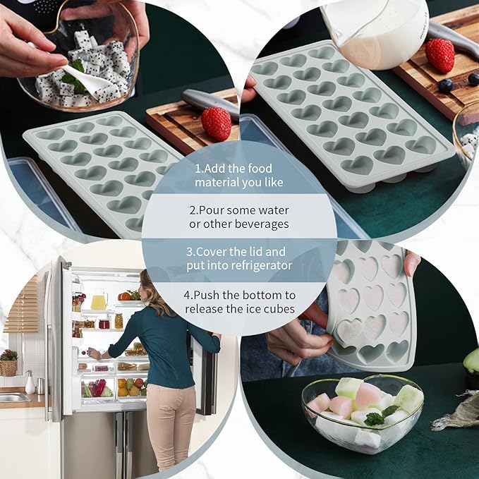 Heart Shape Ice Cube Tray, 21 Holes Silicone Ice Cube Mold with Removable Lid Flexible for Whiskey Cocktail Chocolate (Gray) - Image 4