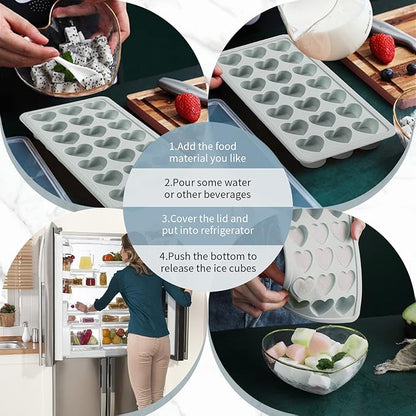 Heart Shape Ice Cube Tray, 21 Holes Silicone Ice Cube Mold with Removable Lid Flexible for Whiskey Cocktail Chocolate (Gray) - Image 4
