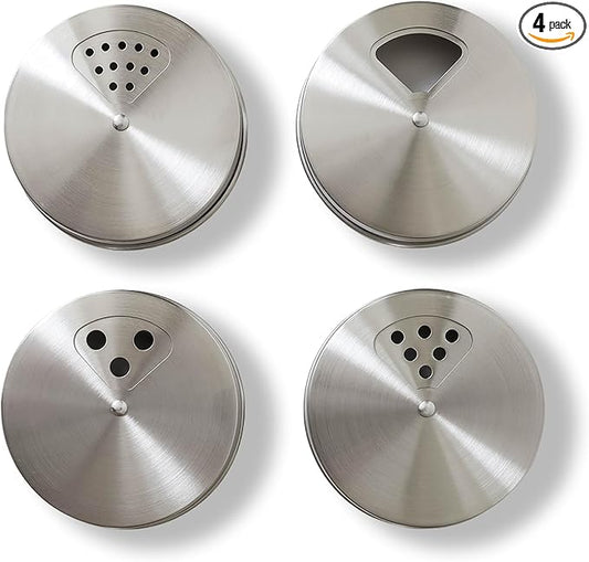 Mason Jar Shaker Lids Stainless Steel – Adjustable Spice & Seasoning Dispenser Tops for Regular Mouth Ball Canning Jars (4 Pack)