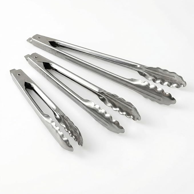 EDLUND 3-Pack Tong Set – Commercial Grade Stainless Steel Tongs (7", 9", 12"), Heavy Duty Grip, Locking Mechanism, Made in USA