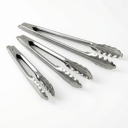 EDLUND 3-Pack Tong Set – Commercial Grade Stainless Steel Tongs (7", 9", 12"), Heavy Duty Grip, Locking Mechanism, Made in USA
