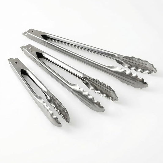 EDLUND 3-Pack Tong Set – Commercial Grade Stainless Steel Tongs (7", 9", 12"), Heavy Duty Grip, Locking Mechanism, Made in USA