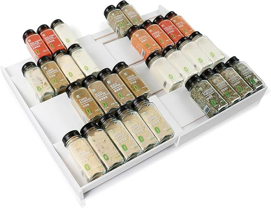 Bamboo Spice Drawer Organizer, (Need 3.1” Deep Drawer) Expandable 4 Tier Spice Rack for Cabinet (From 12" to 23" Wide), Seasoning Storage Insert, Spice Organizer for Drawer,Jars Not Included by Thalomely