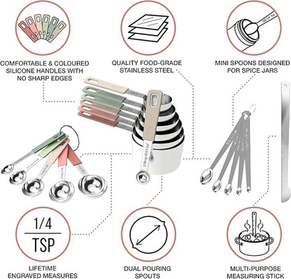 CuttleLab 22-Piece Stainless Steel Measuring Cups and Spoons Set, Tad Dash Pinch Smidgen Drop Mini Measuring Spoons, Measuring Stick Leveler, Measurement Conversion Chart Fridge Magnet, (Country Chic) - Image 3