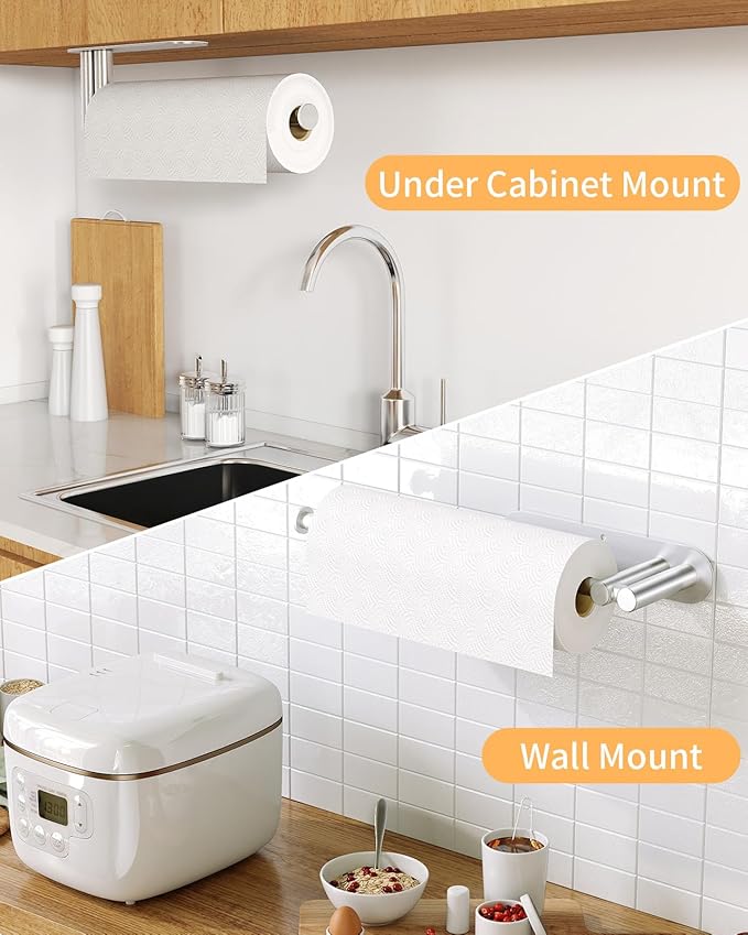 Paper Towel Holder Under Cabinet, 13Inch Self-Adhesive or Wall Paper Towel Holder for Kitchen, Bathroom, RV, Brushed Nickel - Image 6