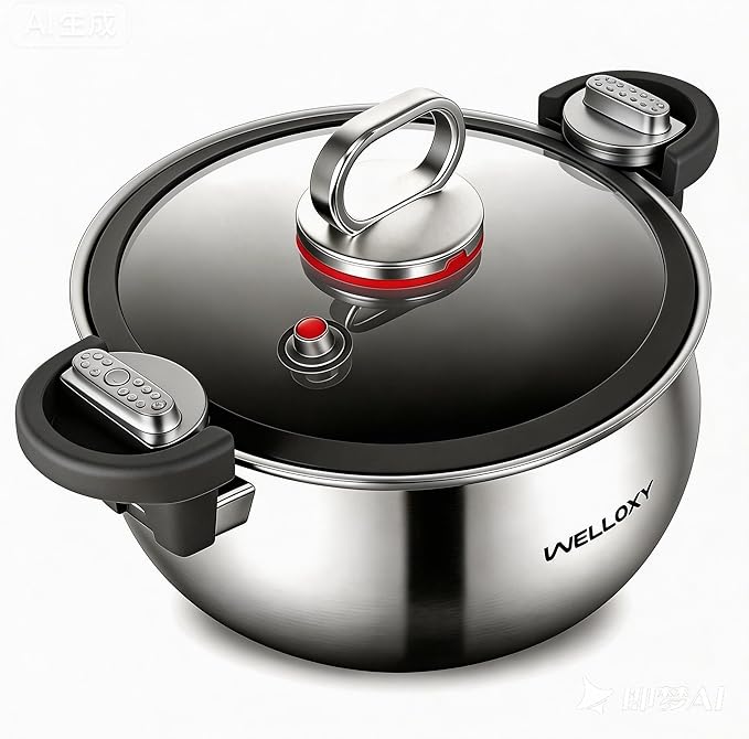 WELLOXY Stainless Steel Pot with Tight-Fitting Lid for Faster Cooking - 7.5 Qt Heavy-Duty Stock Pots for Stew Soup Pasta Gumbo with Stay-Cool Handles, Non-toxic Healthy Induction Cookware for Kitchen by Unknown