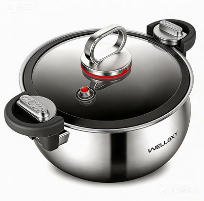 WELLOXY Stainless Steel Pot with Tight-Fitting Lid for Faster Cooking - 7.5 Qt Heavy-Duty Stock Pots for Stew Soup Pasta Gumbo with Stay-Cool Handles, Non-toxic Healthy Induction Cookware for Kitchen by Unknown