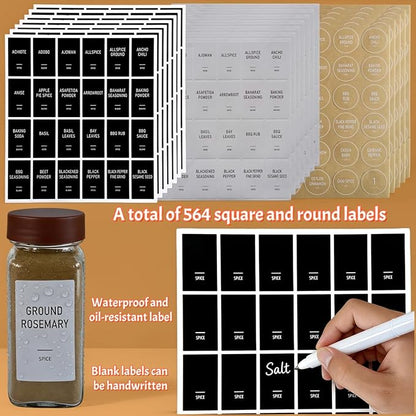 Spice Jars with Labels - 24 Glass Spice with Shaker Lids & Airtight Plastic Caps - 4oz Complete Seasoning Containers Organizer Set for Cabinet, Drawer & Rack (Brown) - Image 6