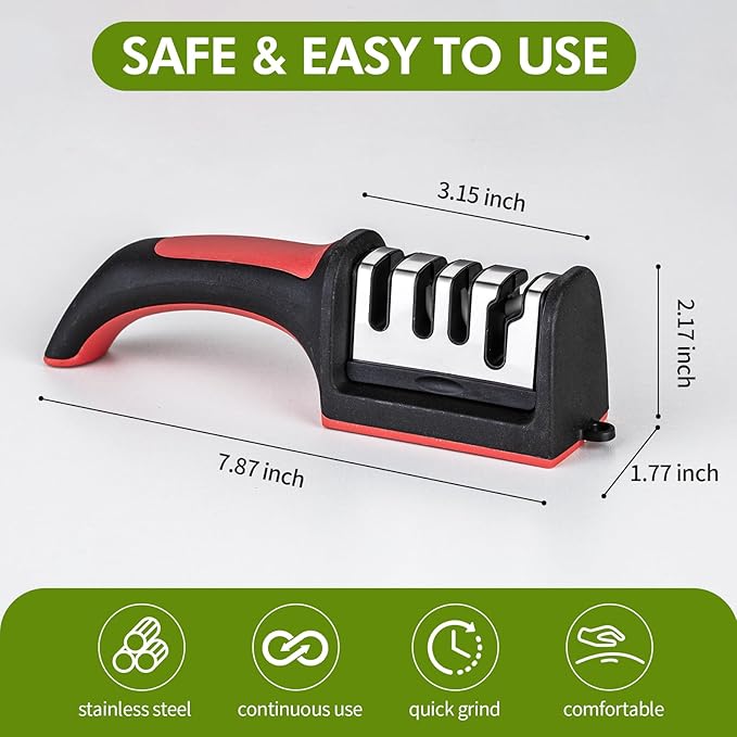 Professional 4-in-1 Knife Sharpener with Tungsten Steel & Ceramic Slots, Manual Sharpener for Chef Knives, Scissors & Straight Edge Blades - Home Kitchen Tool - Image 2
