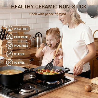 Ammeloo 8-Piece Ceramic Nonstick Cooking Pot Set with Lid, 4.5 Qt Soup Pot, All-in-One Stock Pot for All Stoves, Dishwasher Safe & Easy to Clean, Induction Ready, PFAS Free, for Stews, Soups & Pasta - Image 4