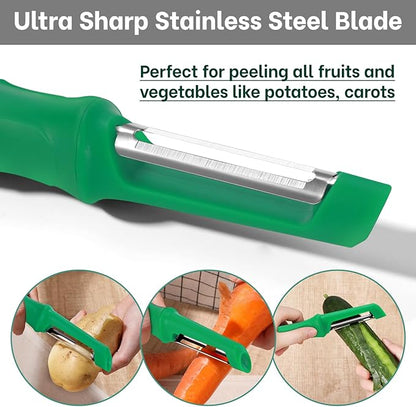 Beneno Swivel Vegetable Peeler, Razor-Sharp Smooth Peeling Potato Peelers with Stainless Steel Blades, Ergonomic Comfort Non-Slip Rubber Handle, Durable Kitchen Peelers with Potato Eye Remover, Green - Image 4